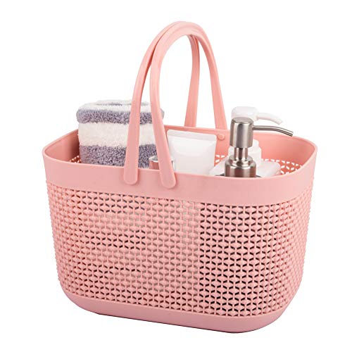 UUJOLY Plastic Organizer Storage Baskets with Handles, Shower Caddy Bins Organizer for Bathroom and kitchen (Pink) - Image 1