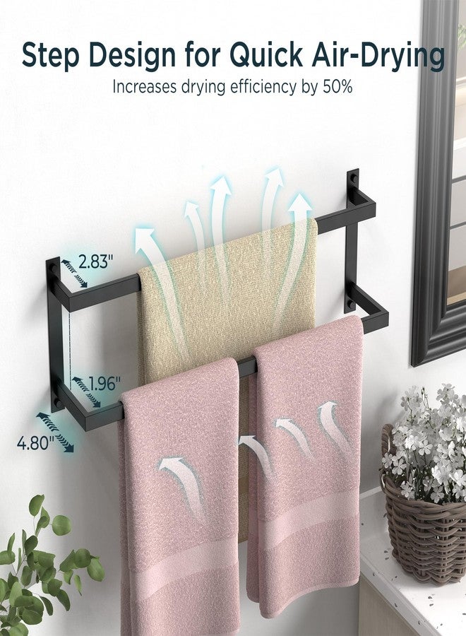 FORIOUS Double Towel Rack, 24 Inch Towel Racks for Bathroom Wall Mounted, Heavy-Duty SUS304 Stainless Steel Towel Bar, 2-Tier Design Heavy Duty Towel Rack, Matte Black - Image 2