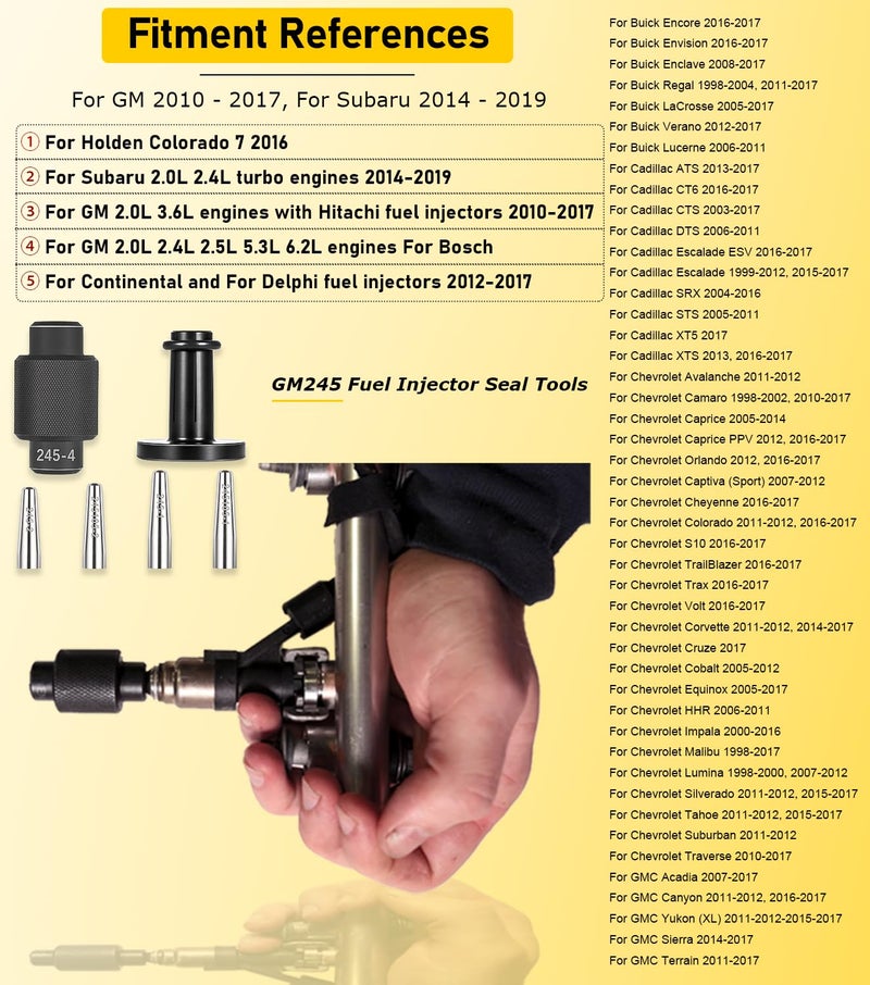 Camoo GM245 Fuel Injector Seal Tools - Replacement Set For GM and Subaru Vehicles, GM 2.0L, 3.6L, 2.5L, 5.3L & 6.2L Engines, Replace to #EN-49245, EN-51105, and #18683AA000. - Image 2