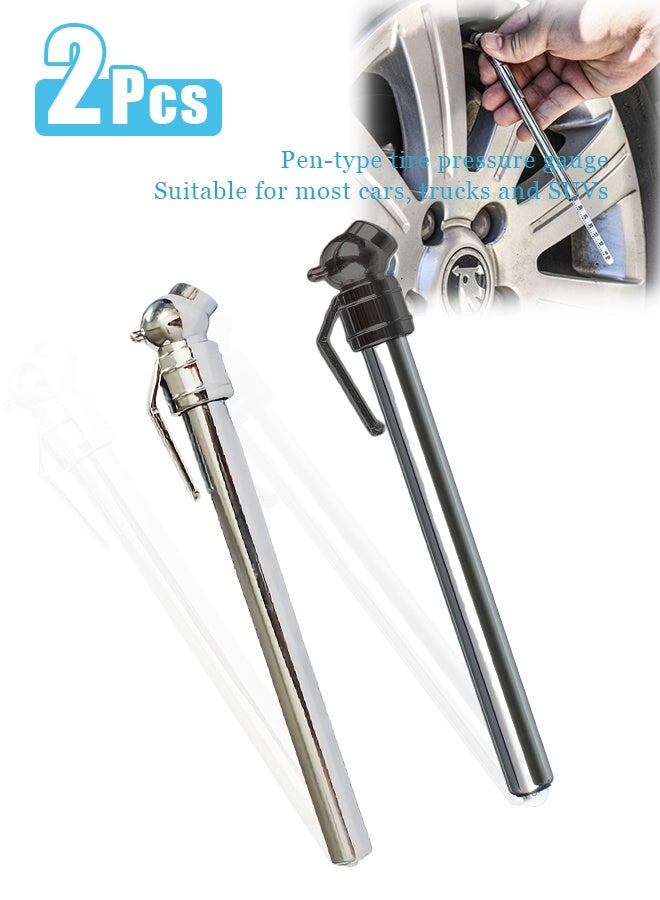 مقياسان لضغط الإطارات على شكل قلم رصاص، مقياس ضغط إطارات محمول من الفولاذ المقاوم للصدأ، ملحق تشخيصي عملي، مناسب لمعظم السيارات والشاحنات وسيارات الدفع الرباعي 两台铅笔胎压表，便携式不锈钢轮胎压力表，实用诊断配件，适用于大多数轿车、卡车和 SUV - Image 1