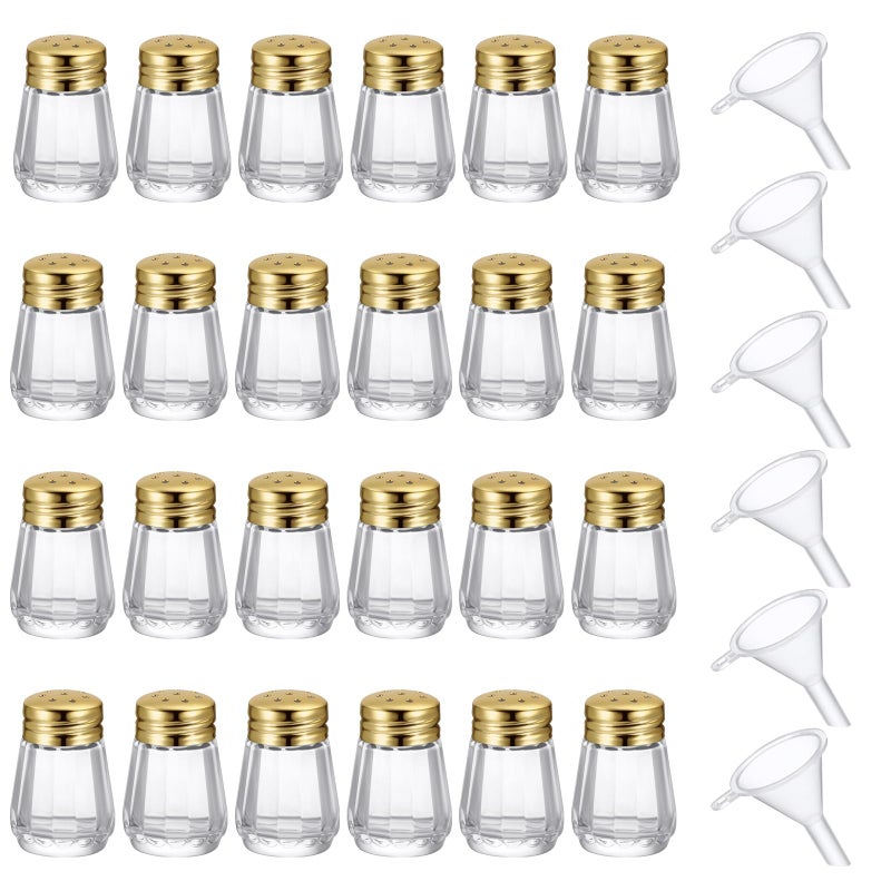 Potchen Mini Salt and Pepper Shakers Bulk 0.5 oz Small Cube Clear Glass Spice Saleros Shaker with Plastic Mini Funnels for Wedding Kitchen Restaurant Travel Camp Party - Image 1