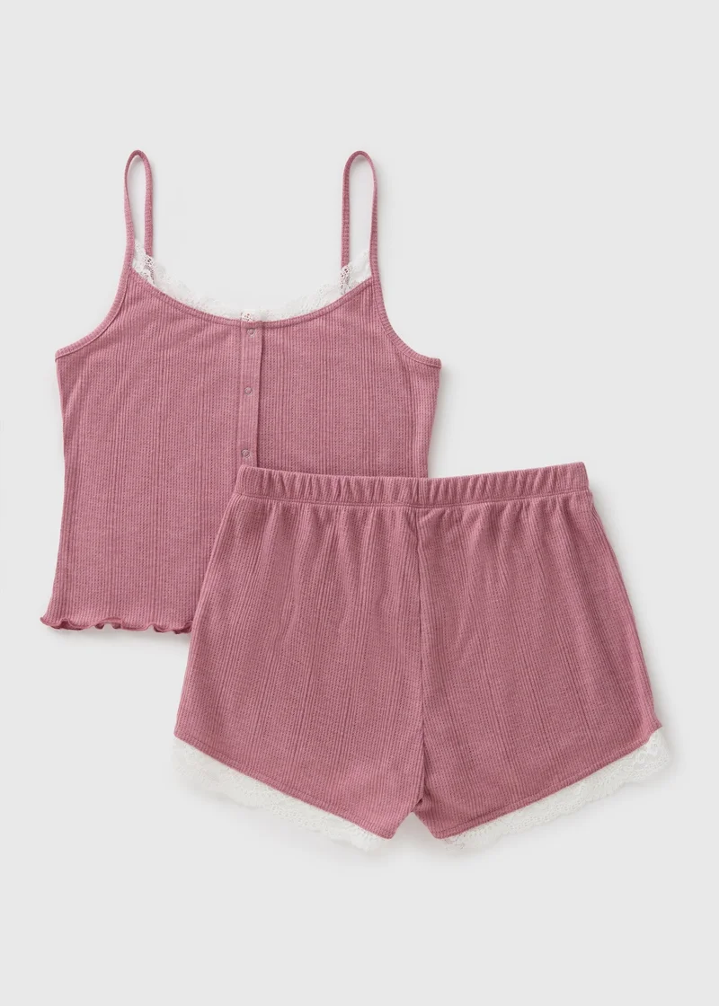 Matalan Pink Lace Trim Pointelle Cami Short Pyjama Set