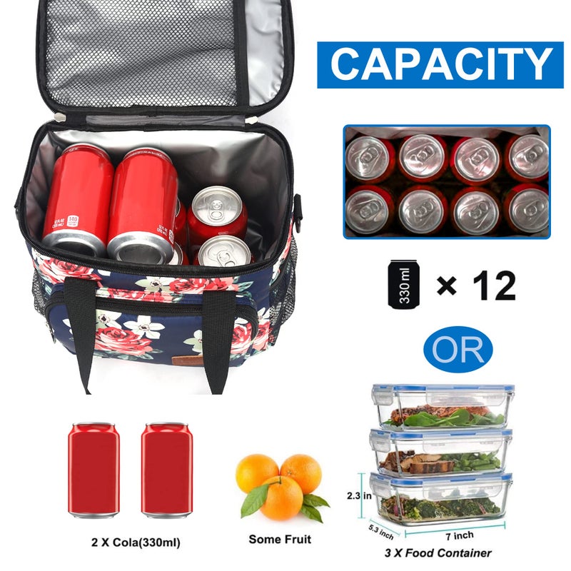 Femuar Lunch Bags For Women/Men  Insulated Lunch Bag For Work Office Picnic - Large Lunch Cooler Bag Leakproof Lunch Box With Adjustable Shoulder Strap For Adults - Floral - Image 2