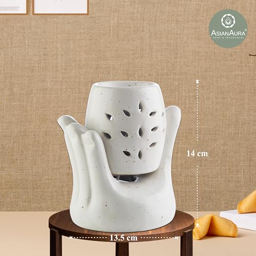 Asian Aura Hand Shaped Ceramic Electric Aroma Diffuser for Home Fragrance| Oil Burner| Oil Warmer Hand Shaped Diffuser with 2 Aroma Oils (English Lavender & Rosy Romance Fragrance 10ml Each)- White - Image 4