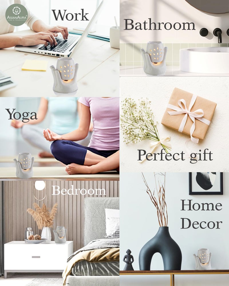 Asian Aura Hand Shaped Ceramic Electric Aroma Diffuser for Home Fragrance| Oil Burner| Oil Warmer Hand Shaped Diffuser with 2 Aroma Oils (English Lavender & Rosy Romance Fragrance 10ml Each)- White - Image 5