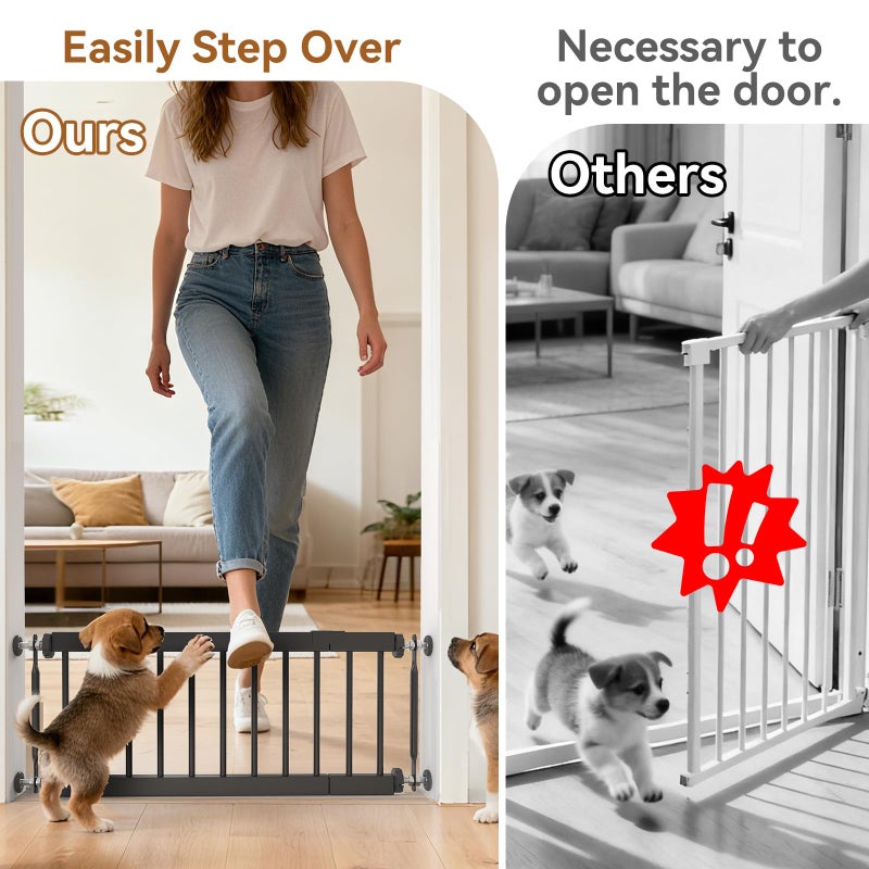 KODYRU Short Dog Gate,18"-45" Adjustable Extra Wide Metal Dog Gate to Step Over, 10" Tall Small Pet Gate with 3 Extension Kits for Doorwayã€Stair. - Image 3