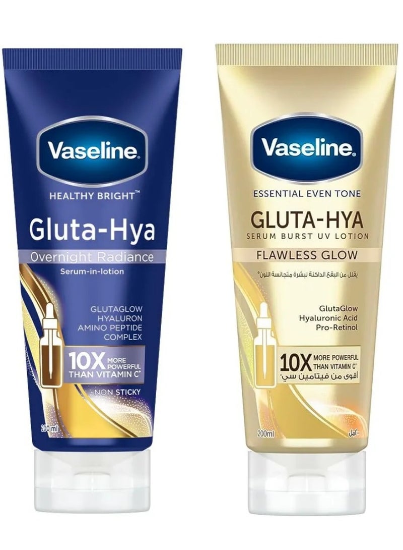 Vaseline Gluta-Hya Serum Burst Lotion Flawless Glow, 200ml + Vaseline Gluta Hya Overnight Radiance Serum In Lotion, 200 ml