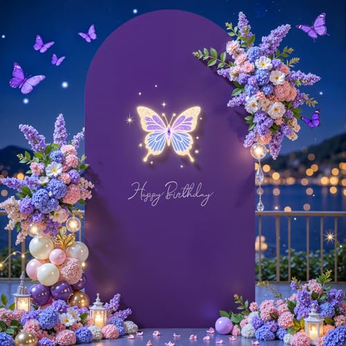 PARTISKY Purple Arch Cover 7.2FT Spandex Fitted Wedding Arch Stand Covers Round Top Chiara Arch Covers Stretchy Backdrop Cover for Birthday Party Ceremony Banquet Decoration - Image 1