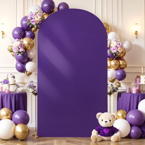 PARTISKY Purple Arch Cover 7.2FT Spandex Fitted Wedding Arch Stand Covers Round Top Chiara Arch Covers Stretchy Backdrop Cover for Birthday Party Ceremony Banquet Decoration - Image 3