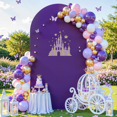 PARTISKY Purple Arch Cover 7.2FT Spandex Fitted Wedding Arch Stand Covers Round Top Chiara Arch Covers Stretchy Backdrop Cover for Birthday Party Ceremony Banquet Decoration - Image 2