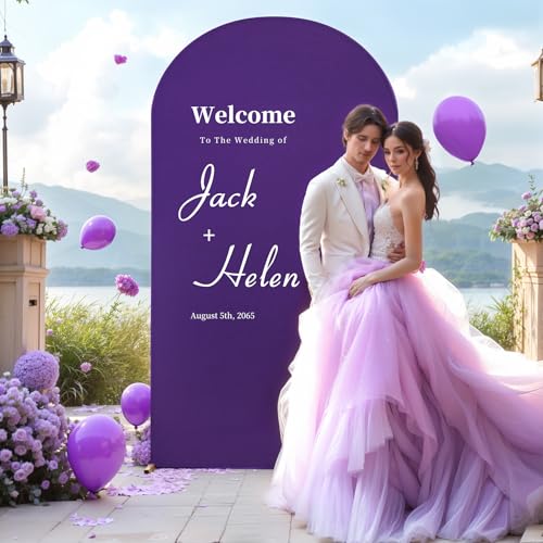 PARTISKY Purple Arch Cover 7.2FT Spandex Fitted Wedding Arch Stand Covers Round Top Chiara Arch Covers Stretchy Backdrop Cover for Birthday Party Ceremony Banquet Decoration - Image 5