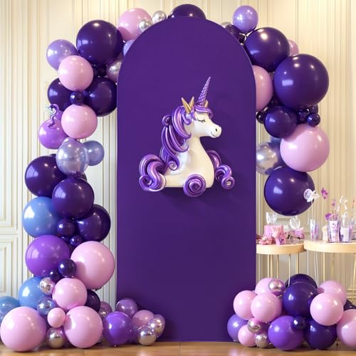 PARTISKY Purple Arch Cover 7.2FT Spandex Fitted Wedding Arch Stand Covers Round Top Chiara Arch Covers Stretchy Backdrop Cover for Birthday Party Ceremony Banquet Decoration - Image 4