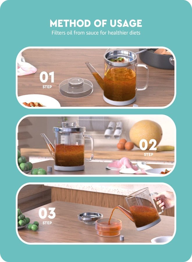 Baffect Glass Fat Separator, Bacon Grease Container with Strainer, Frying Oil Storage Can for Cooking (1L /4 Cups) - Image 4