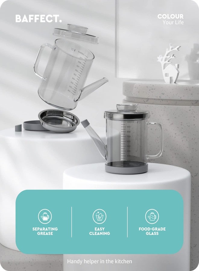 Baffect Glass Fat Separator, Bacon Grease Container with Strainer, Frying Oil Storage Can for Cooking (1L /4 Cups) - Image 2