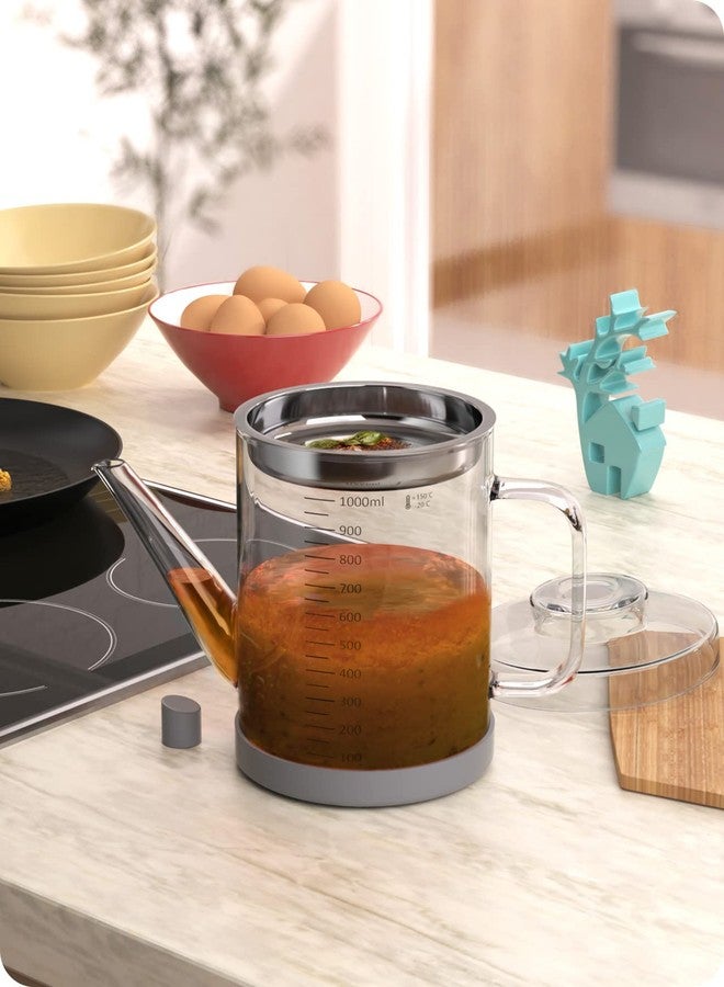 Baffect Glass Fat Separator, Bacon Grease Container with Strainer, Frying Oil Storage Can for Cooking (1L /4 Cups) - Image 1