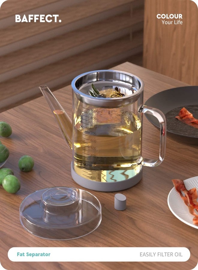 Baffect Glass Fat Separator, Bacon Grease Container with Strainer, Frying Oil Storage Can for Cooking (1L /4 Cups) - Image 3