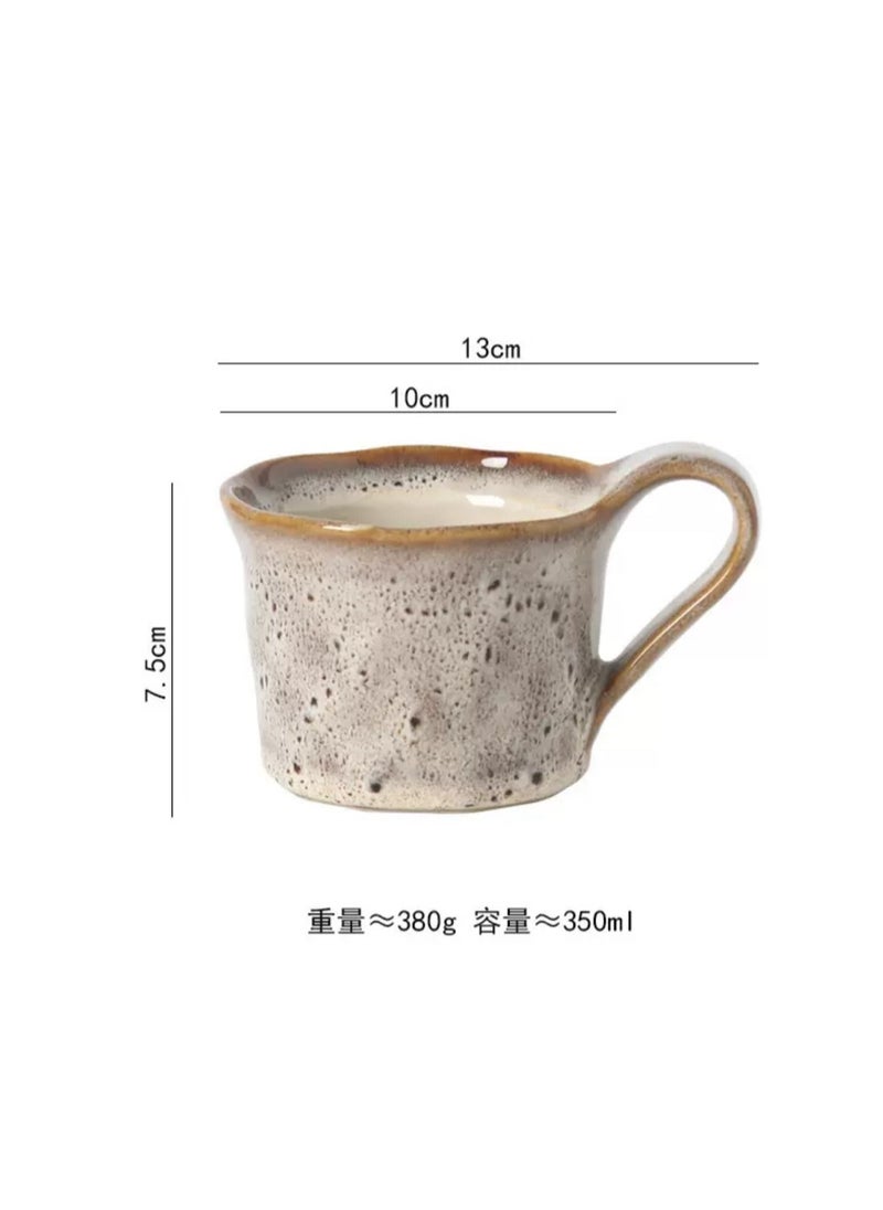 Qahwa Light brown ceramic mug with black dots, streamlined handle and dark edges, perfect for use.  - Image 3