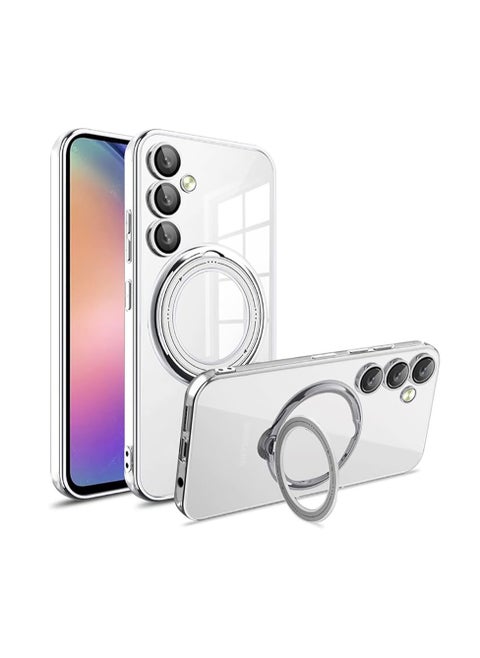 360° Rotatable Ring Holder Case for Samsung Galaxy A54 【Compatible with MagSafe】with Invisible Stand Clear Soft Shockproof Protective (Sliver)