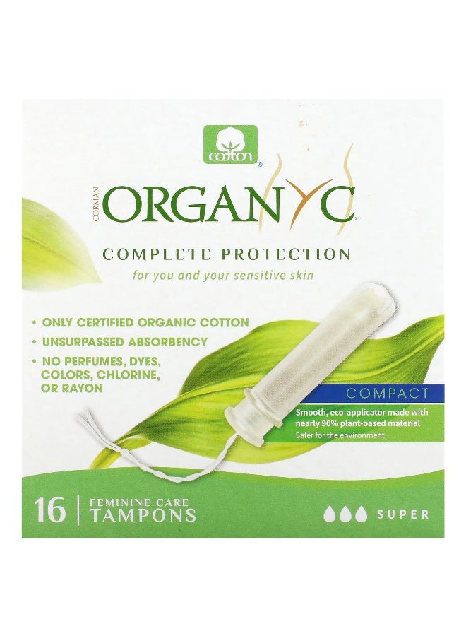 ORGANYC Organyc, Organic Tampons, Compact, Super, 16 Tampons - Image 1
