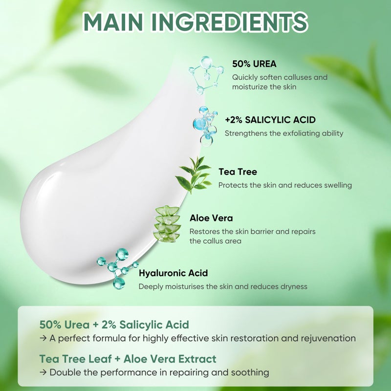 Grocerism Urea Cream 50 Percent for Feet with Coconut 5.29 oz || Foot & Hand Cream Maximum Strength with 2% Salicylic Acid, Tea Tree and Aloe Vera for Deep Moisturizing and Callus Removing (Upgraded Formula) - Image 3