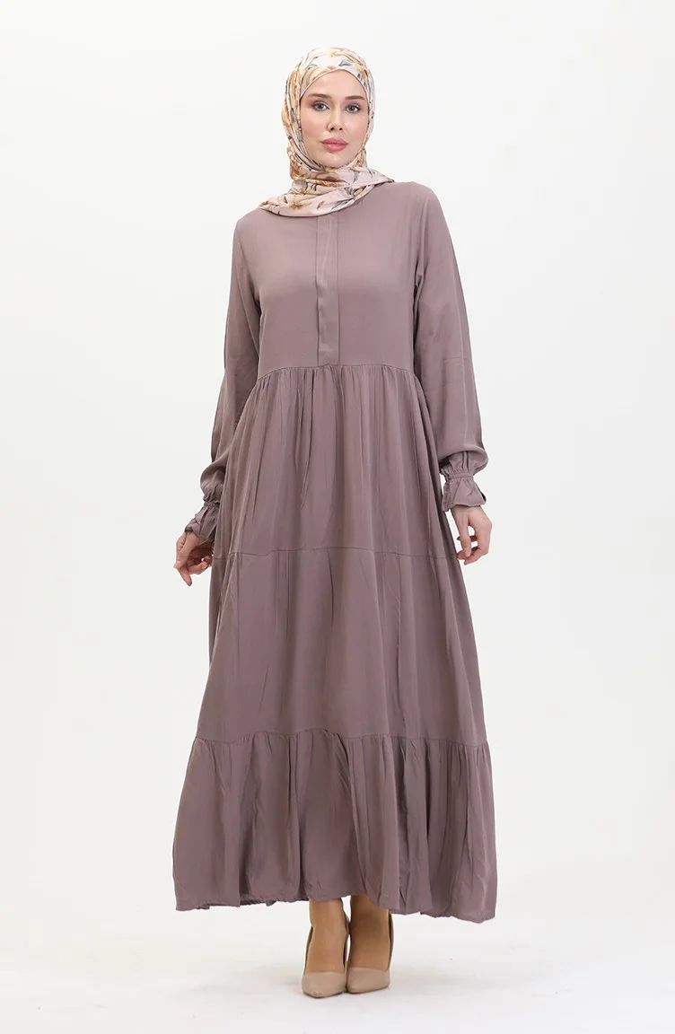 Sefa Merve Front Placket Viscose Dress 0510-05 Mink