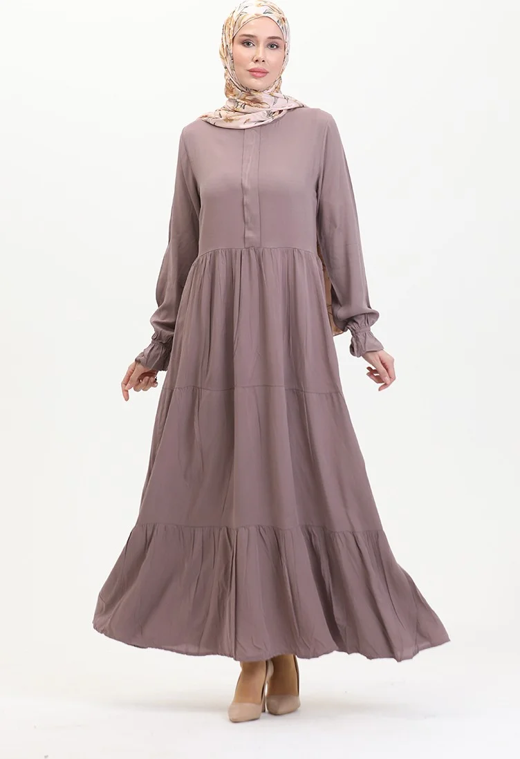 Sefa Merve Front Placket Viscose Dress 0510-05 Mink