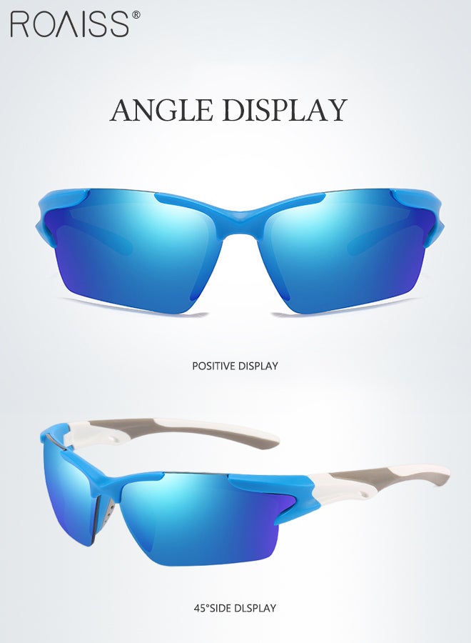 رويس نظارة شمسية رياضية للرجال والنساء، نظارات حماية من الأشعة فوق البنفسجية 400 لركوب الدراجات بإطار TR90، نظارات رياضية للبيسبول والجري والصيد والجولف، أزرق - Image 3