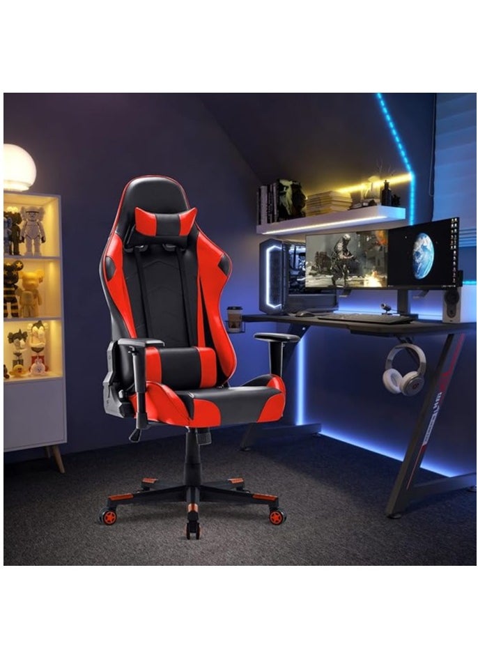 Generic - Comfortable gaming chair with high back, adjustable tilt, arms and back support, suitable for computer and office, red and black, faux leather - Image 1