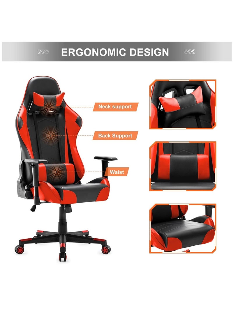 Generic - Comfortable gaming chair with high back, adjustable tilt, arms and back support, suitable for computer and office, red and black, faux leather - Image 1