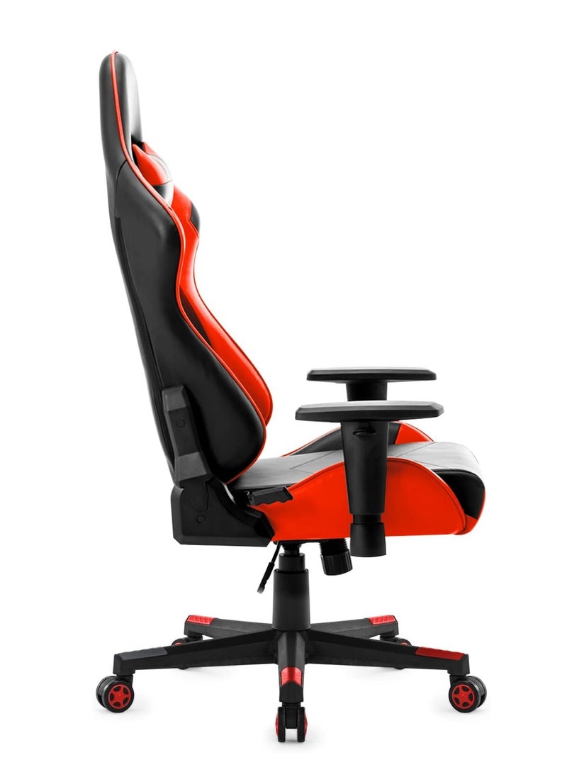 Generic - Comfortable gaming chair with high back, adjustable tilt, arms and back support, suitable for computer and office, red and black, faux leather - Image 1