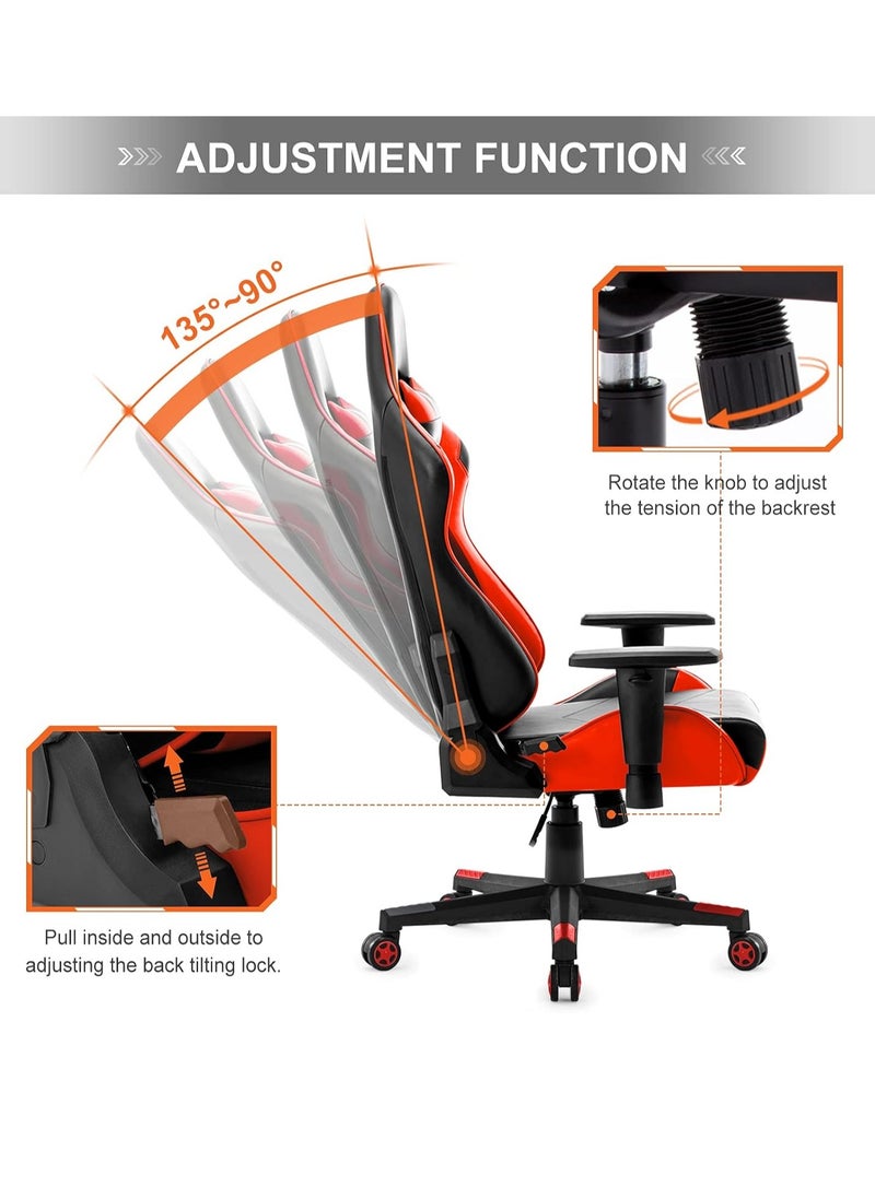 Generic - Comfortable gaming chair with high back, adjustable tilt, arms and back support, suitable for computer and office, red and black, faux leather - Image 1