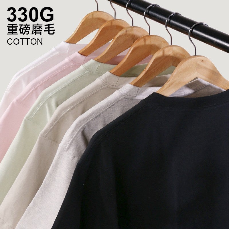 Summer Pure Cotton Round Neck Half-Sleeved Washed Carbon Brushed Heavy Thick Youthful Campus Style American Retro Short-Sleeved T-Shirt - Image 4