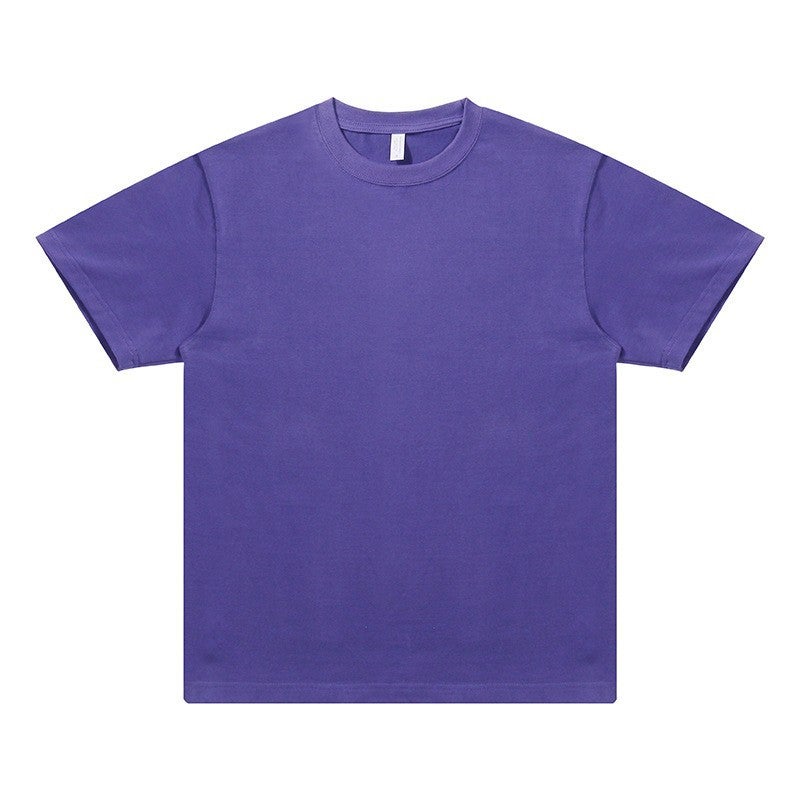 Summer Pure Cotton Round Neck Half-Sleeved Washed Carbon Brushed Heavy Thick Youthful Campus Style American Retro Short-Sleeved T-Shirt - Image 1