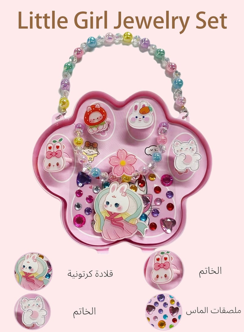 Bolivia's Hair Accessories Set with Cat's paw shape handheld gift box includ Children's Cartoon Character Rings,  Children's cartoon necklace can light up and Jewelry Stickers Exquisite Set Gift for Little Girl - Image 3
