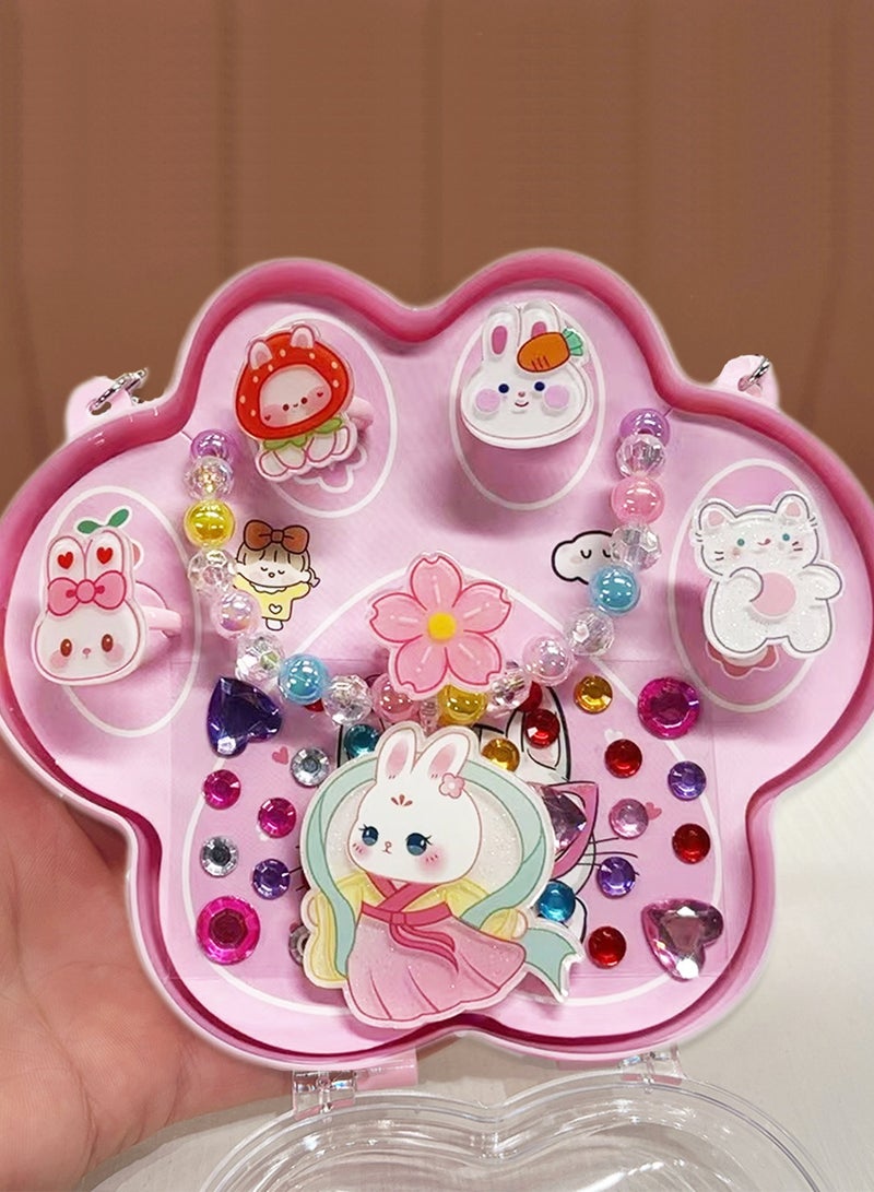 Bolivia's Hair Accessories Set with Cat's paw shape handheld gift box includ Children's Cartoon Character Rings,  Children's cartoon necklace can light up and Jewelry Stickers Exquisite Set Gift for Little Girl - Image 5