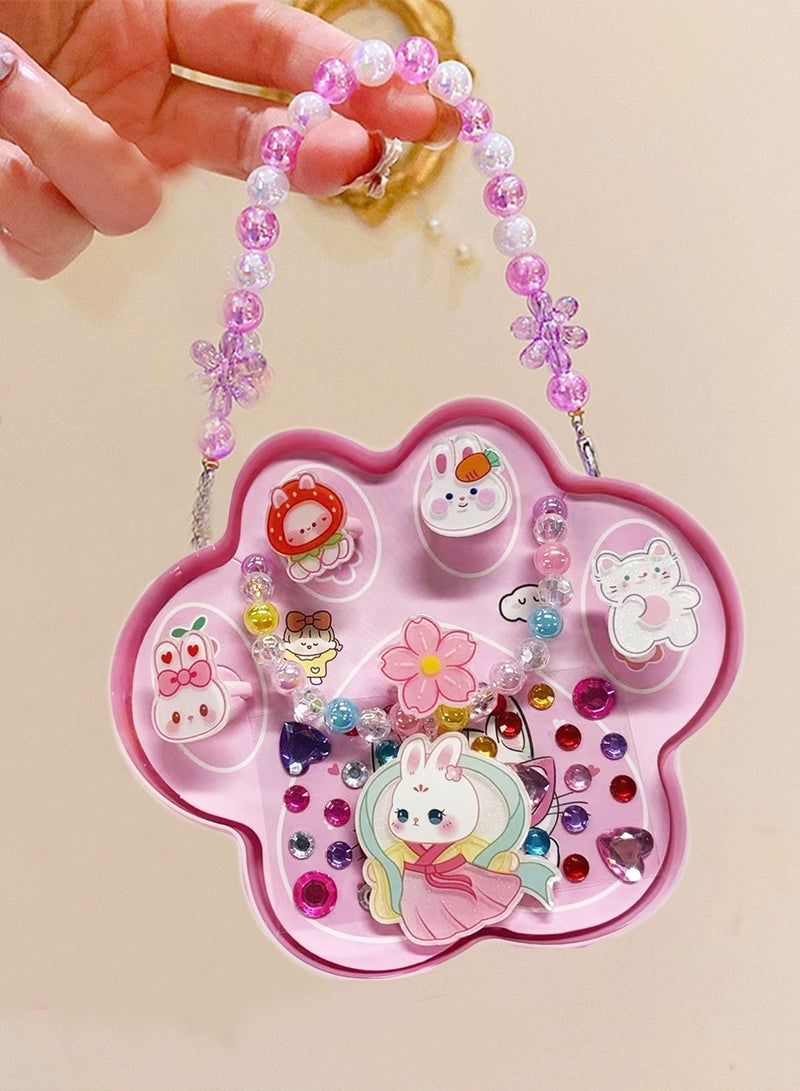 Bolivia's Hair Accessories Set with Cat's paw shape handheld gift box includ Children's Cartoon Character Rings,  Children's cartoon necklace can light up and Jewelry Stickers Exquisite Set Gift for Little Girl - Image 1