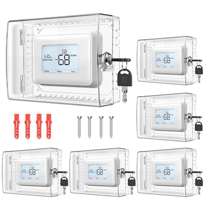 Gedreew 6 Pcs Large Thermostat Lock Box Cover With Key, Clear Thermostat Cover With Lock Compatible With Home Thermostat On Wall, Ac Lock Box Cover With Key Fits Thermostats 5" H X 6" W Or Smaller - Image 1