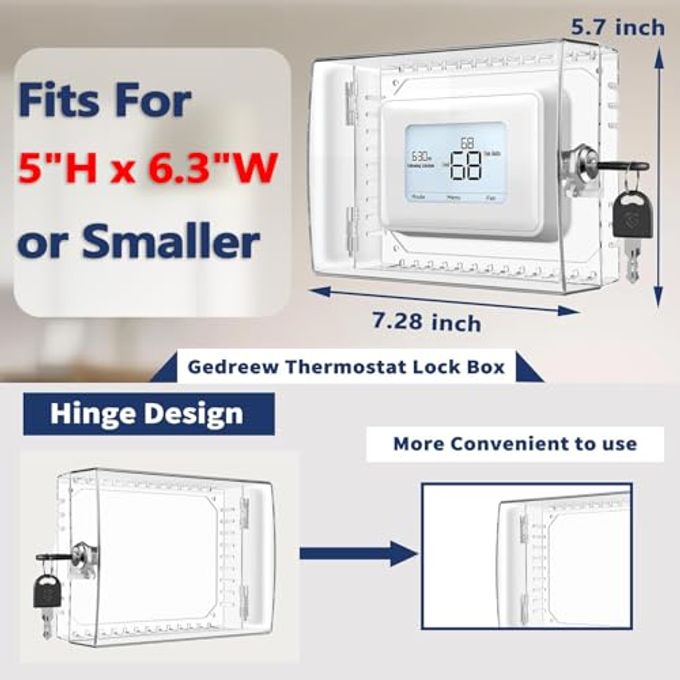 Gedreew 6 Pcs Large Thermostat Lock Box Cover With Key, Clear Thermostat Cover With Lock Compatible With Home Thermostat On Wall, Ac Lock Box Cover With Key Fits Thermostats 5" H X 6" W Or Smaller - Image 2