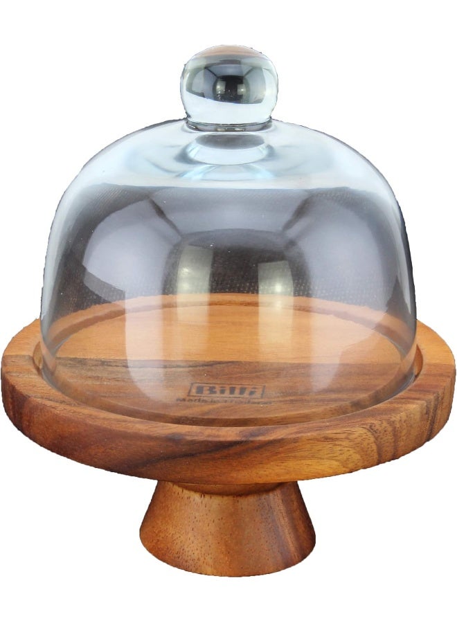 Acacia Acacia Cake Dome With Stand - 12.5cm - Wood - Image 1