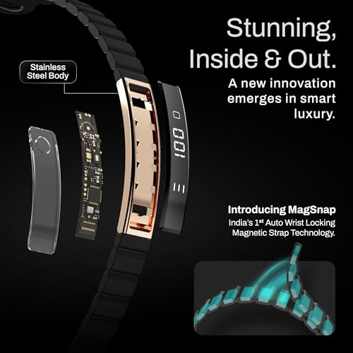 Pebble Newly Launched Arq Smart Bracelet – Digital Display | Heart Rate & SpO2 Monitoring | Sleep Tracker | Sports Modes | Magnetic Strap | Premium Build - Obsidian Gold - Image 4