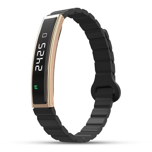 Pebble Newly Launched Arq Smart Bracelet – Digital Display | Heart Rate & SpO2 Monitoring | Sleep Tracker | Sports Modes | Magnetic Strap | Premium Build - Obsidian Gold - Image 1