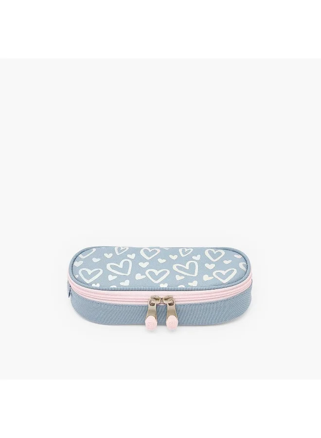 St.Right Pouch-Silver Hearts-1 Cmprt- (Polyester) Grey \ 23X10X5