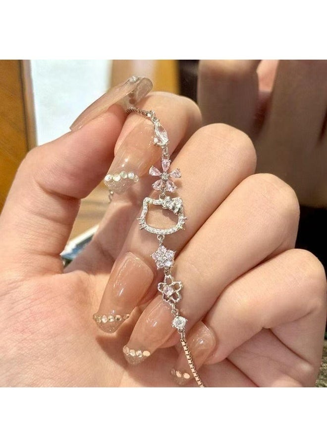 هالو كيتي مجموعة هدايا ساعة Hello Kitty مع سوار وردي للسيدات والفتيات ساعة يد أنيقة رفيعة وعصرية من الكوارتز - Image 4