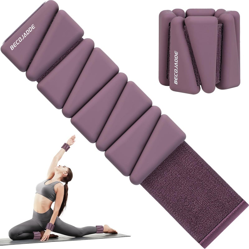 BECOJADDE Ankle Weights Set of 2 (1 lb Each) Adjustable Wrist Weights for Women Men Wearable Arm Leg Weight for Pilates, Running, Walking, Workout, Yoga, Deep Plum - Image 1