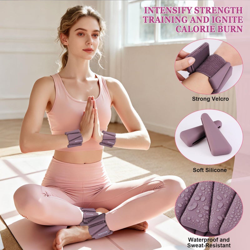 BECOJADDE Ankle Weights Set of 2 (1 lb Each) Adjustable Wrist Weights for Women Men Wearable Arm Leg Weight for Pilates, Running, Walking, Workout, Yoga, Deep Plum - Image 3