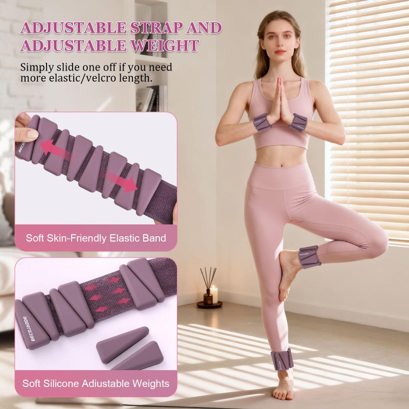 BECOJADDE Ankle Weights Set of 2 (1 lb Each) Adjustable Wrist Weights for Women Men Wearable Arm Leg Weight for Pilates, Running, Walking, Workout, Yoga, Deep Plum - Image 5