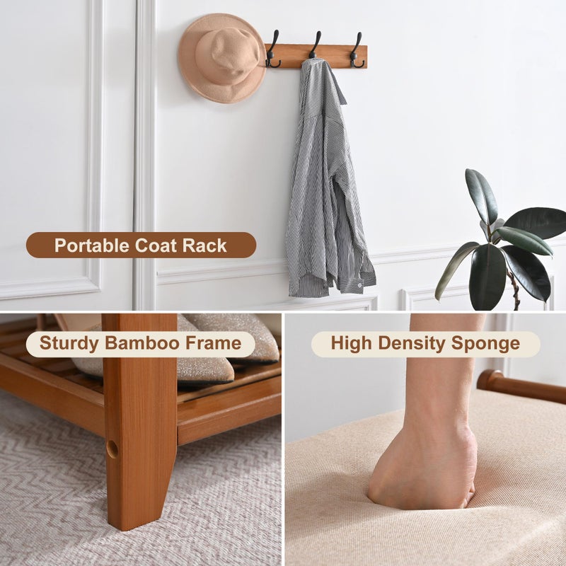Homman Shoe Storage Bench with Coat Rack, 27.6in Hall Tree Shoe Rack, 3-Tier Bamboo Entryway Bench Holds Up to 330lb for Bedroom Hallyway - Image 3