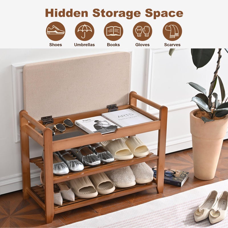 Homman Shoe Storage Bench with Coat Rack, 27.6in Hall Tree Shoe Rack, 3-Tier Bamboo Entryway Bench Holds Up to 330lb for Bedroom Hallyway - Image 4