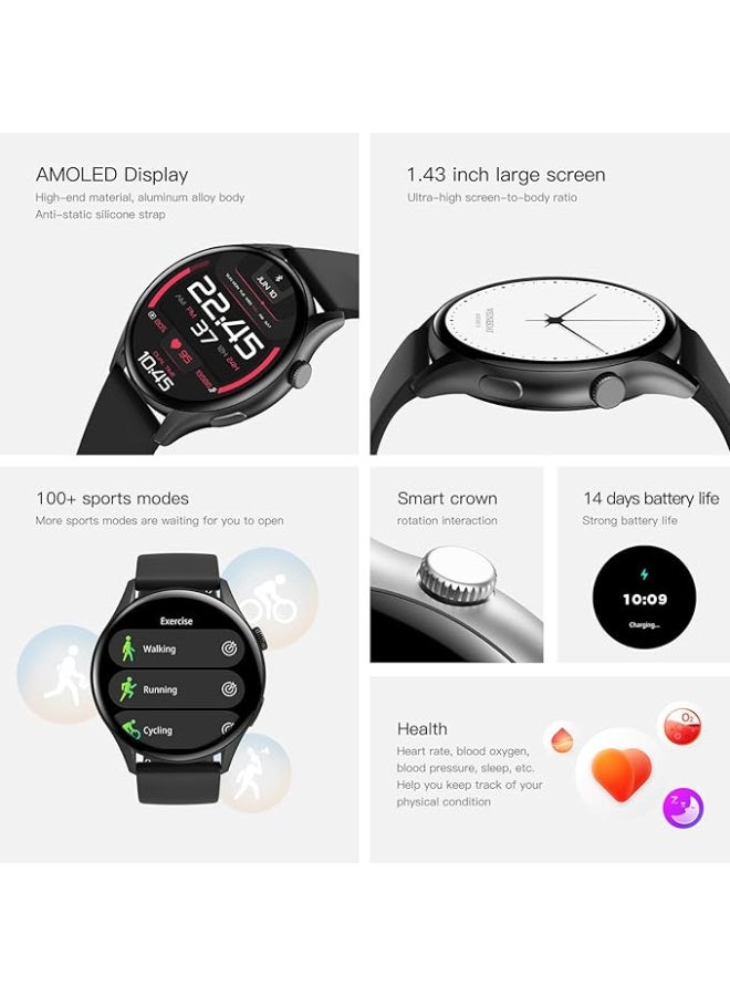 PEJE PEJE ZW10 Smart Watch with 1.43" High-Resolution Display – 123+ Sports Modes, 7-Day Battery, Heart Rate & SpO2 Monitoring, and Two Changeable Bands - Image 5