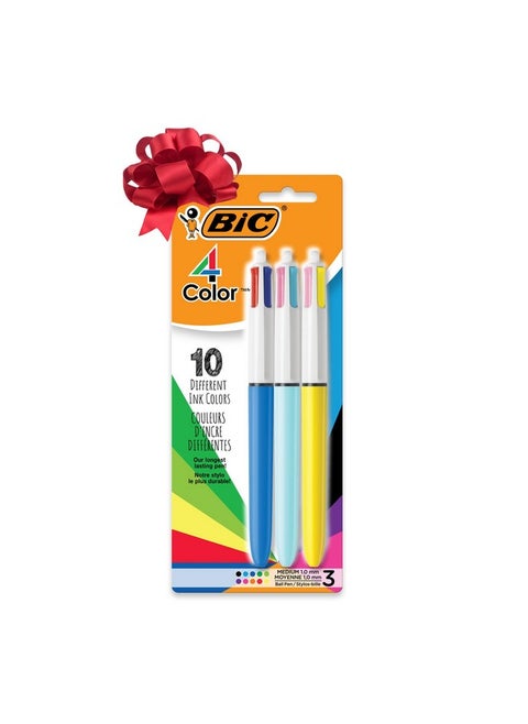 4-Color Original Retractable Ball Pens With Long-Lasting Ink, Medium Point (1.0Mm), Perfect For Everyday Writing, 3-Count In Assorted Colors